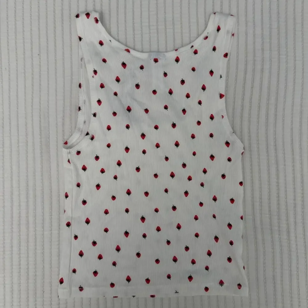 NWT Skims Ccotton Rib Tank White Snow Strawberry Print Size L - Picture 4 of 8